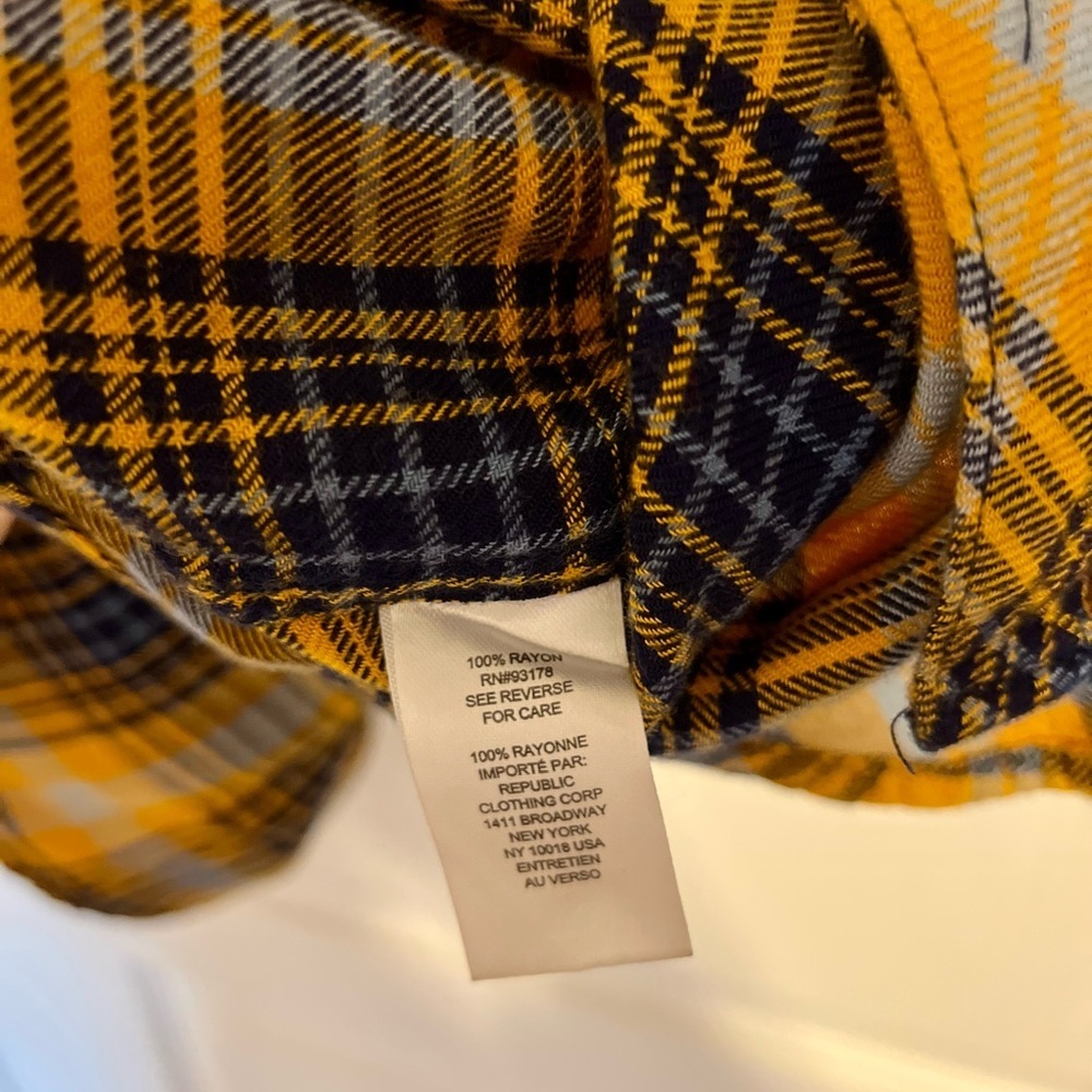 Workshop Republic Clothing Mustard Yellow and Blue Plaid Button Down Shirt - Picture 8 of 8